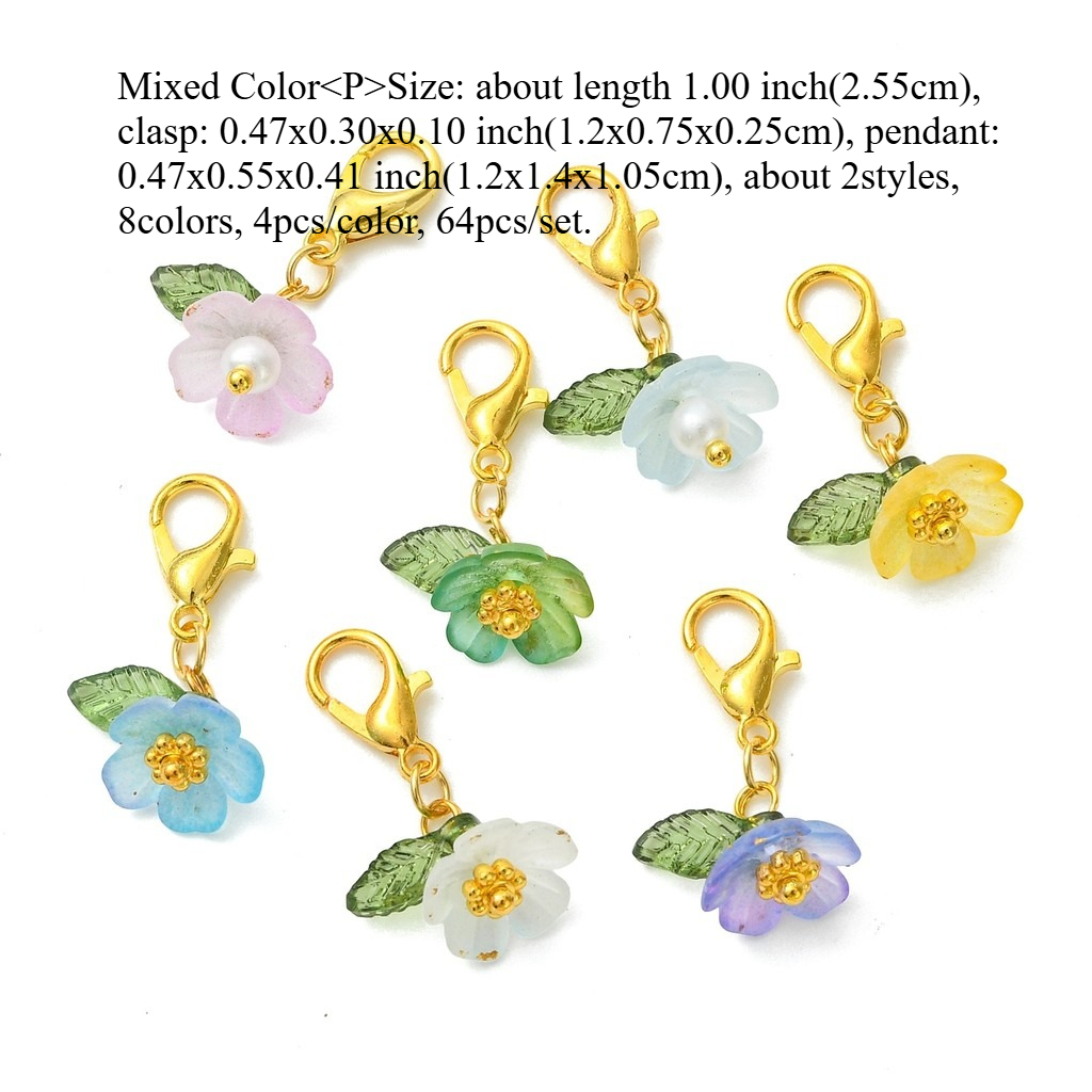 64pcs Transparent Acrylic Pendant Decorations, Flower Charms